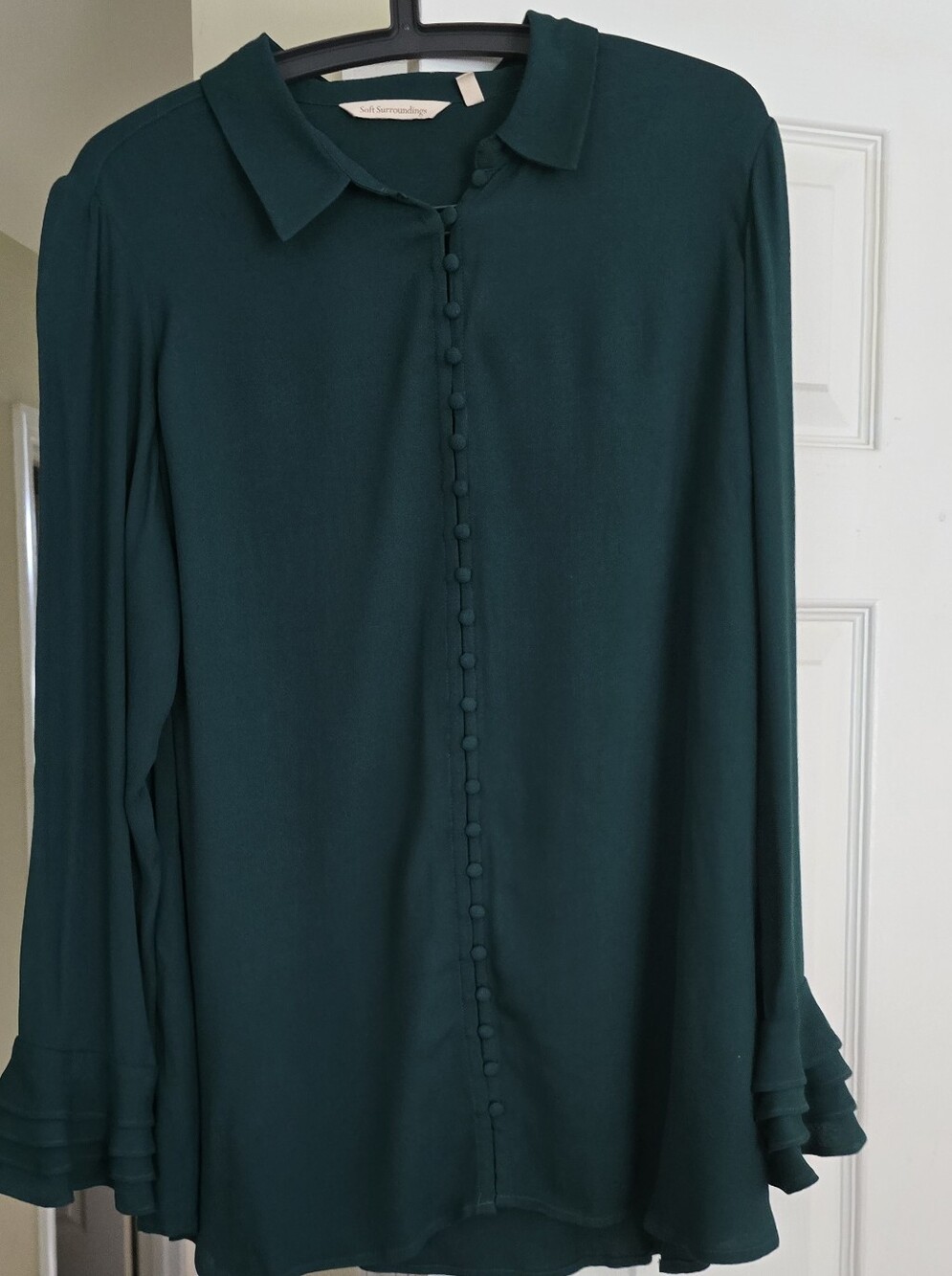 Soft Surroundings Deep Green Collared Blouse
